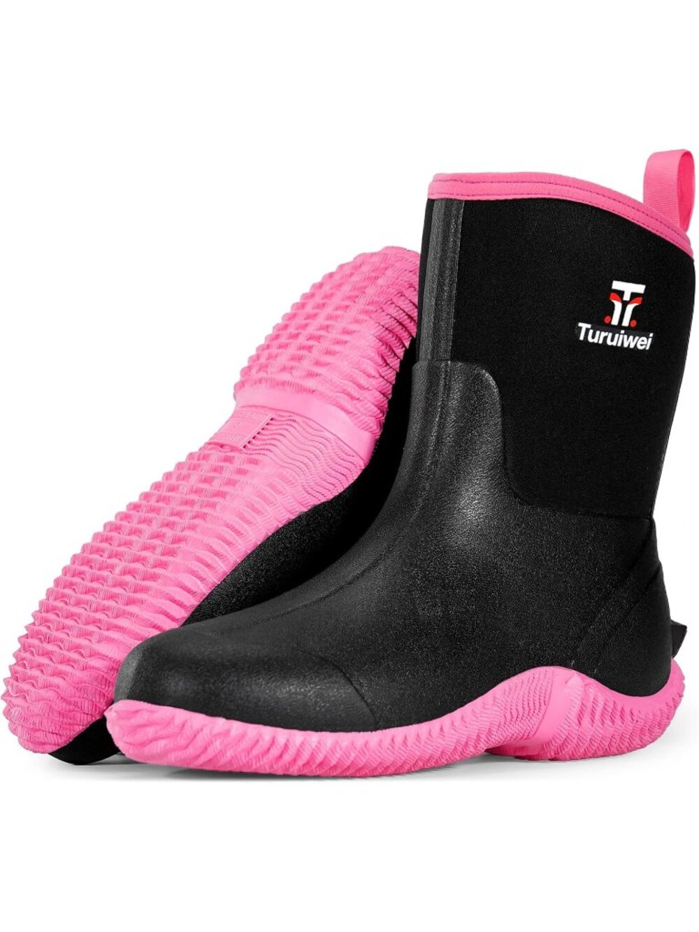 Women's Pink Waterproof Rubber Mid Calf Garden Anti-Slip Outdoor Rain Boots